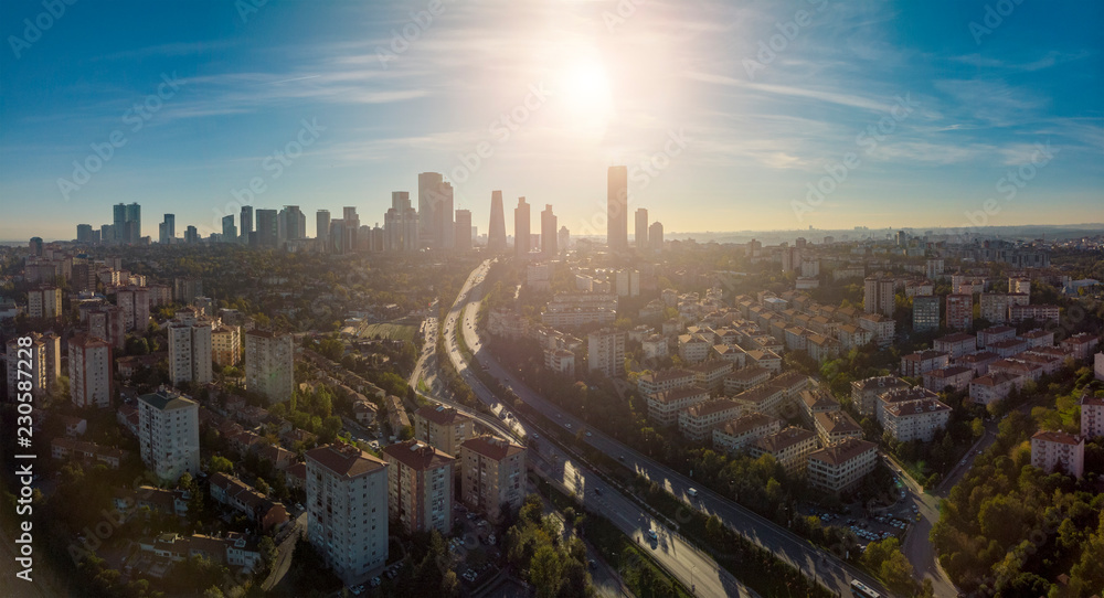 Istanbul business district with skyscrapers