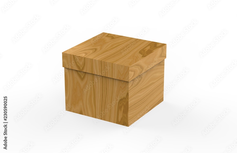 Square Wooden Box On Isolated White Background, 3D Illustration Square Wooden Box On Isolated White Background, 3D Illustration