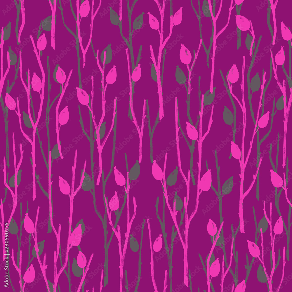Seamless Botanical Pattern with Briar Branches in Asian Style. Seamless Botanical Pattern with Briar Branches in Asian Style.