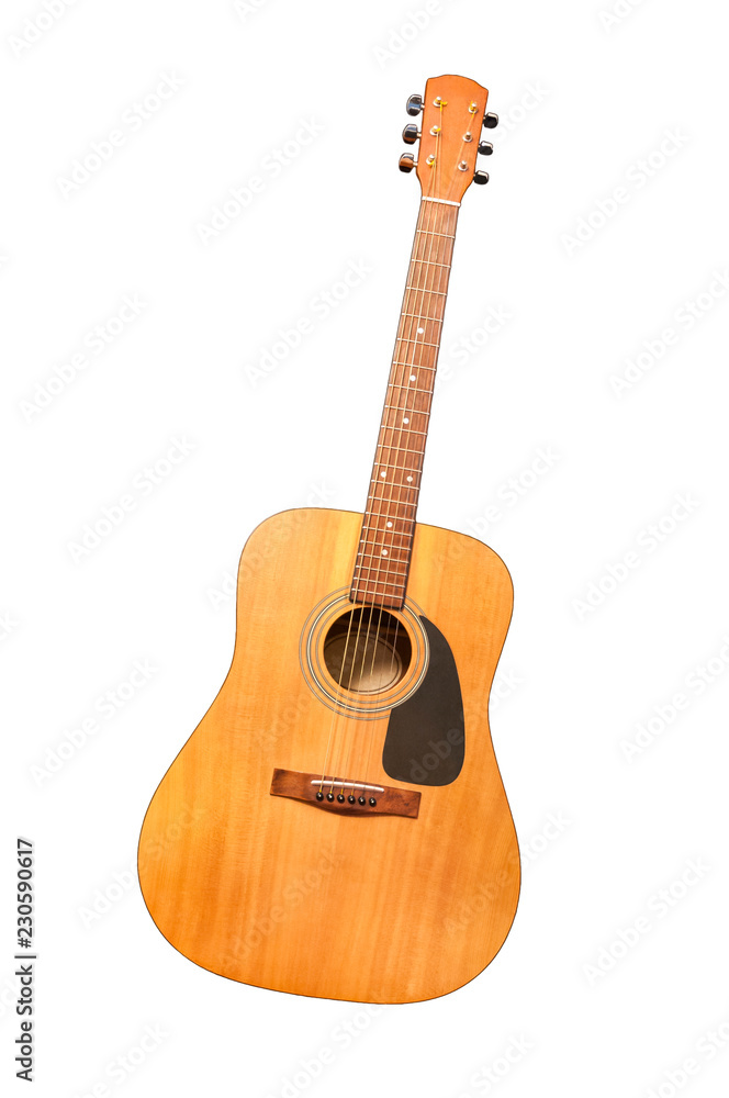 Acoustic guitar cut out on white background
