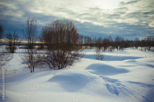 Gloomy weather in winter. Russian provincial landscape. Toned © strannik_fox