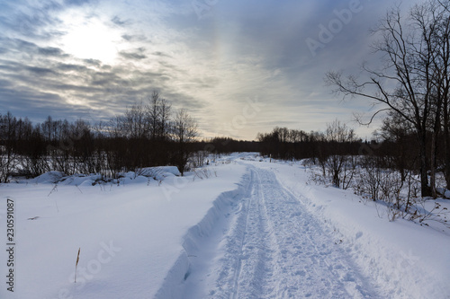 Gloomy weather in winter. Russian provincial landscape