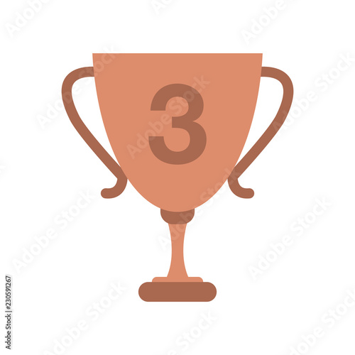 3rd place bronze award trophy flat icon on isolated white transparent background. 