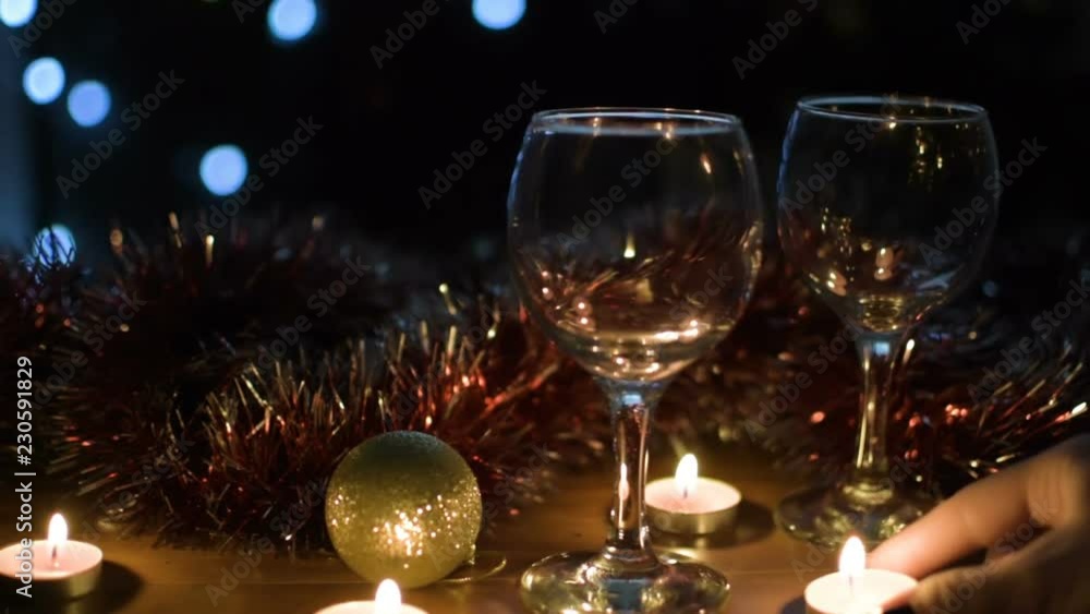wine glasses. Light garlands in the background. Celebration. Evening time of day. Hd wine glasses. Light garlands in the background. Celebration. Evening time of day. Hd
