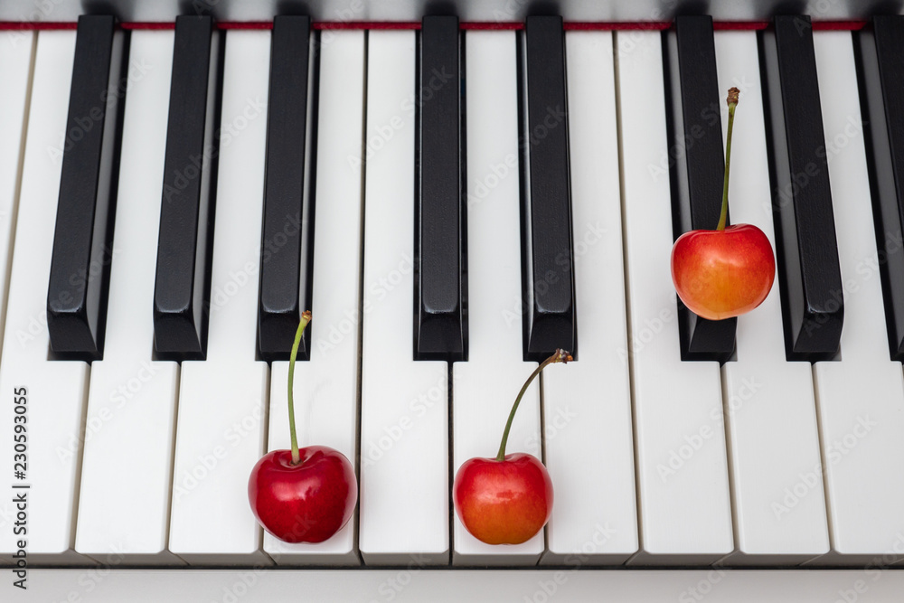 Piano chord Bm (B minor) shown by cherries on the key - 12/12 of minor  series Stock Photo | Adobe Stock