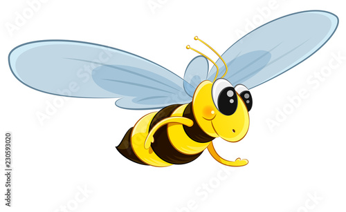 Character yellow wasp in stripes flies to collect honey. Isolated on white background. EPS10 vector illustration.