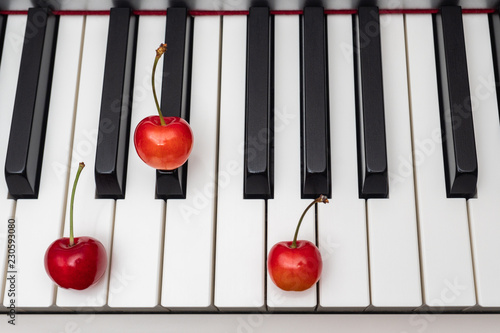 Piano chord Cm (C minor) shown by cherries on the key - 1/12 of minor series