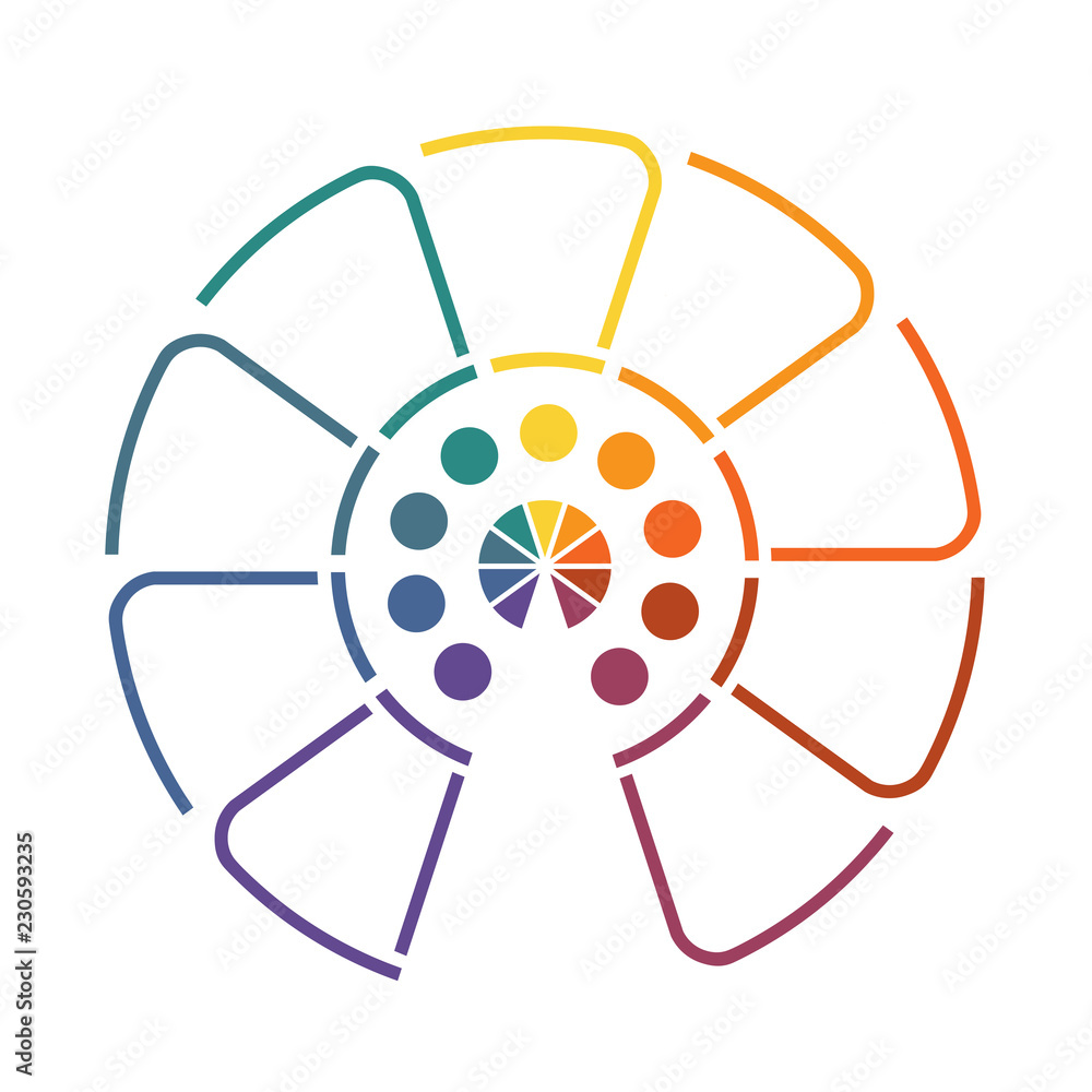 Obraz premium Infographic Semicircle template from colourful lines with text areas on nine positions