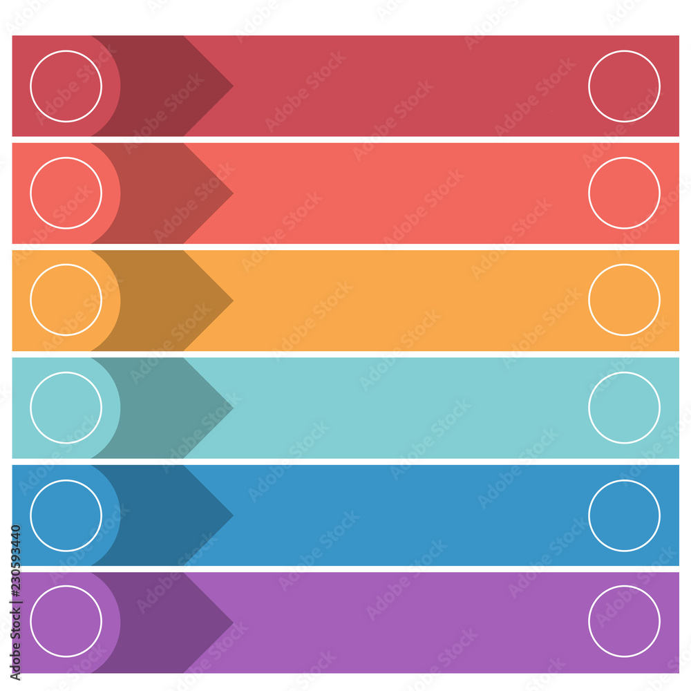 Template infographics from colorful strips for 6 positions