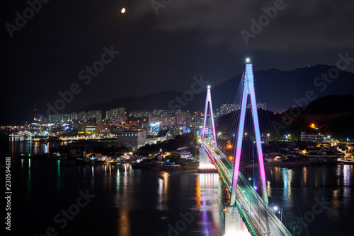 Night View At Dolsan Bridge, Yeosu, In Korea                                photo