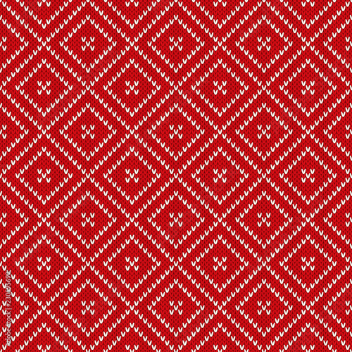 Abstract Argyle Knitted Christmas Sweater Pattern. Vector Seamless Background. Wool Knit Texture Imitation