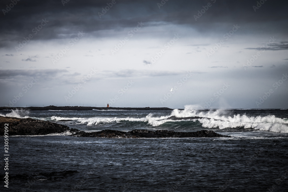 Stormy sea landscape in the Iceland. Toned