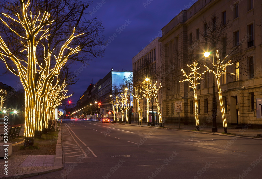 Fototapeta premium Holiday decorations of Unter den Linden street in Berlin. Germany
