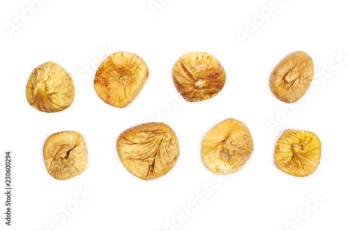 Dry fig set and collection isolated on white background, top view