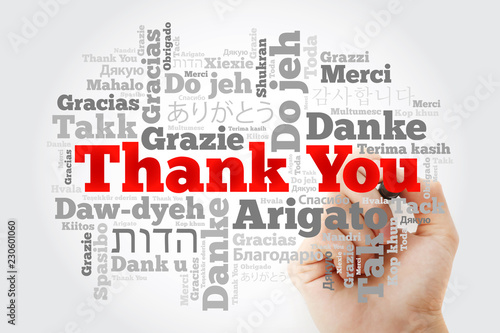 Thank You Word Cloud in all languages with marker, concept background © dizain
