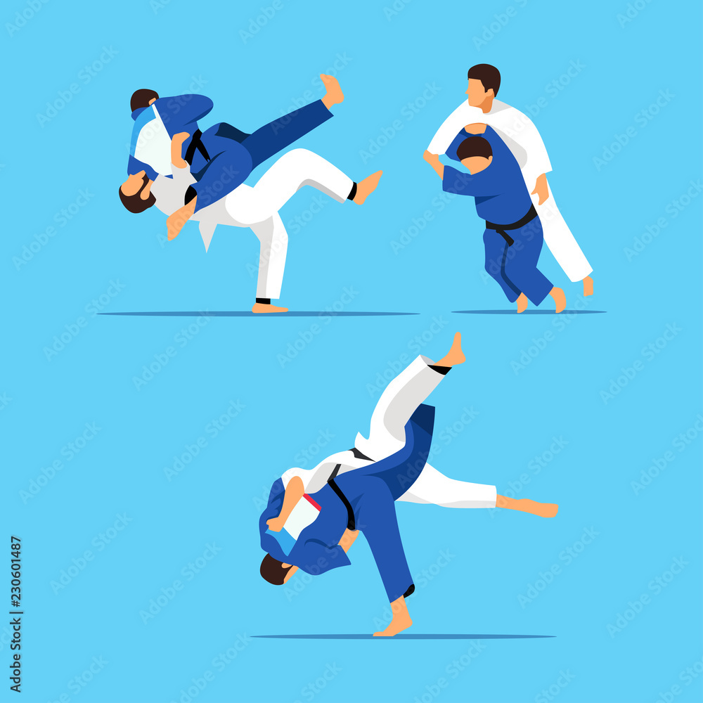 Judo fight. Vector illustration.