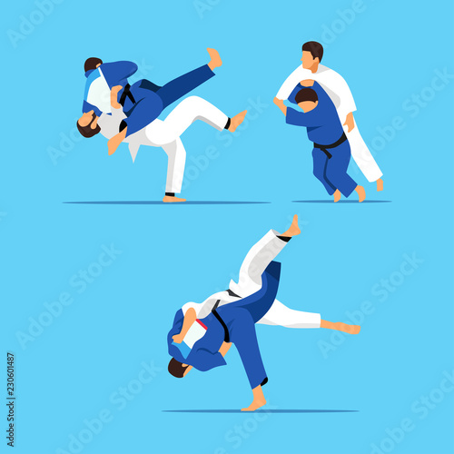 Judo fight. Vector illustration.