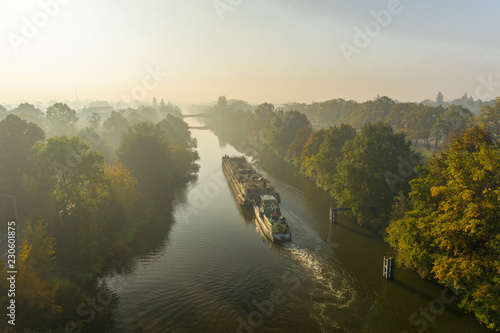 Barge on canal in Wrocław aerial view © Artur Kowalczyk
