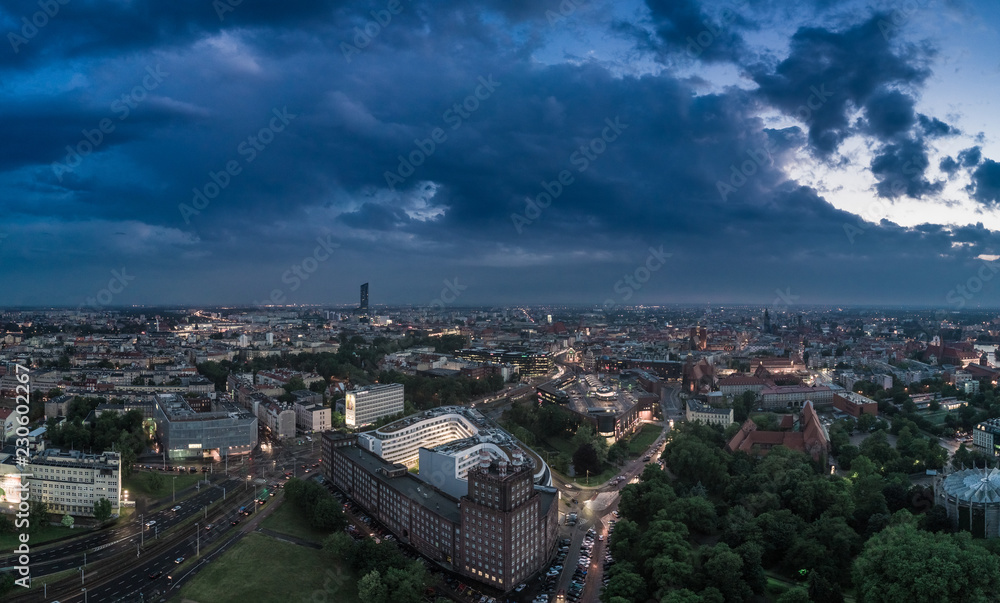 Fototapeta premium Wrocław panorama before the storm aerial view