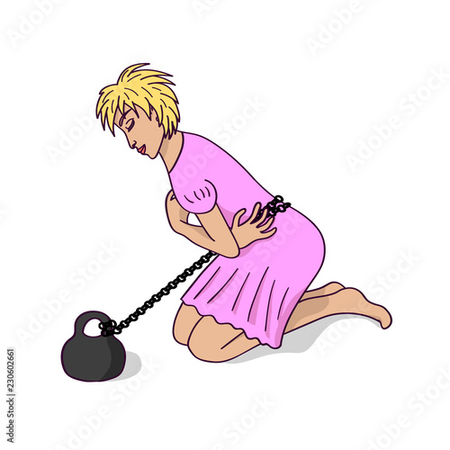 Young girl suffers from stomach ache. Isolated