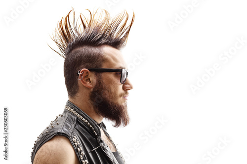 Quadro su tela Profile face shot of a male punker with mohawk hairstyle