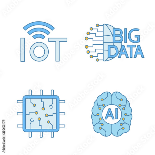Artificial intelligence color icons set