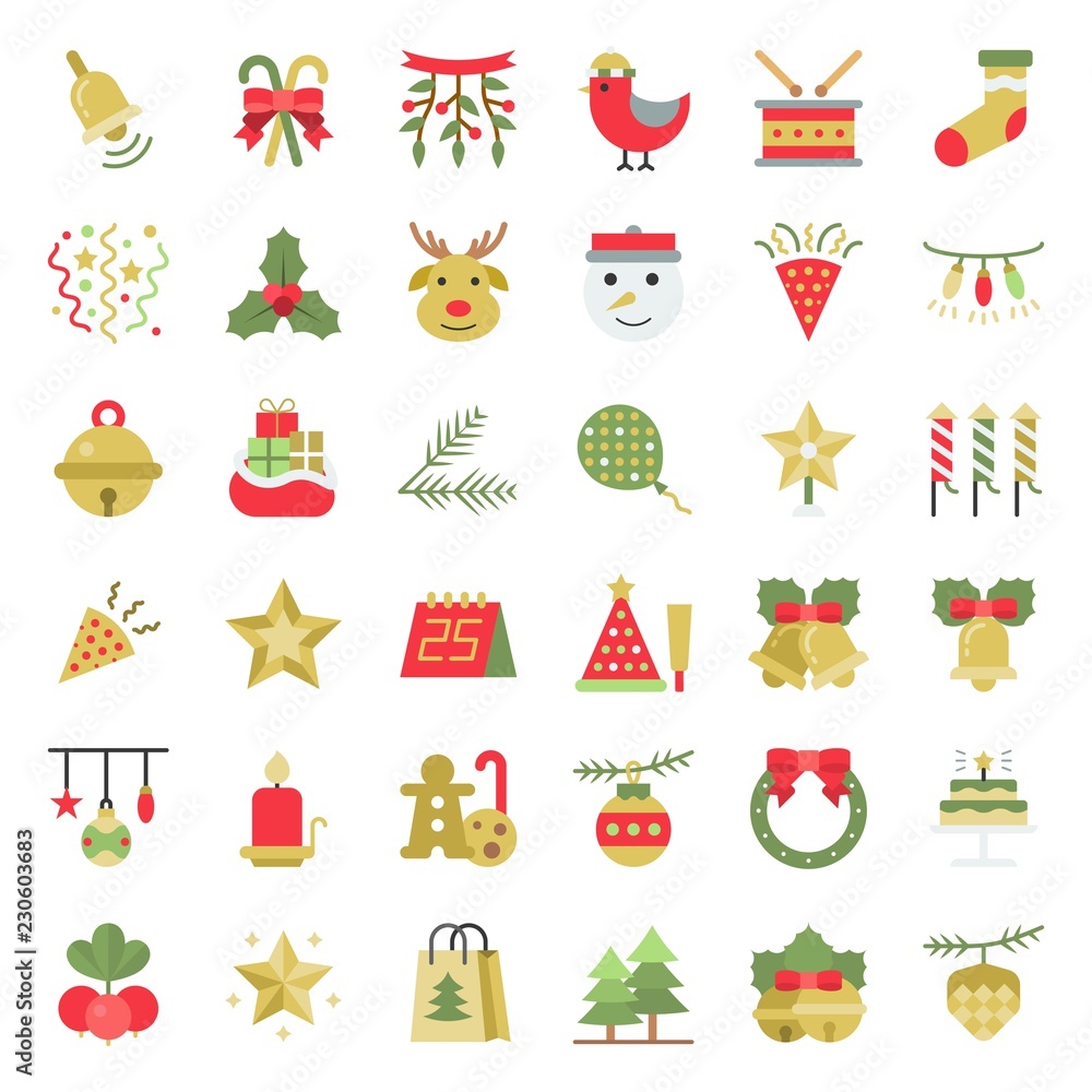 Christmas ornaments icon set, flat design vector for use as sticker Christmas ornaments icon set, flat design vector for use as sticker