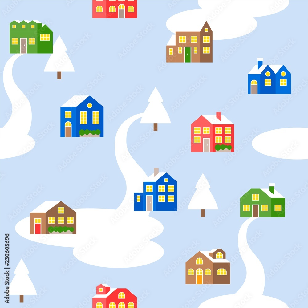 Fototapeta premium seamless pattern house or cottage in winter theme,flat design vector