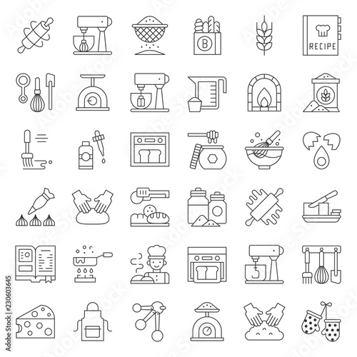 bakery and pastry shop related outline icon set editable stroke
