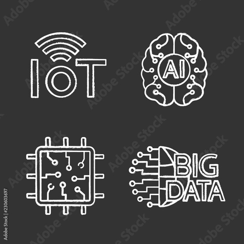 Artificial intelligence chalk icons set