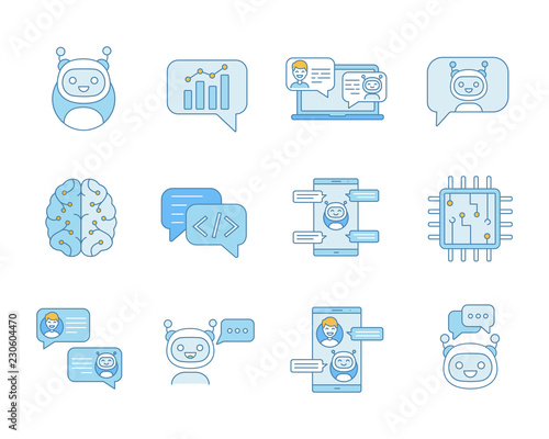 Chatbot color icons set