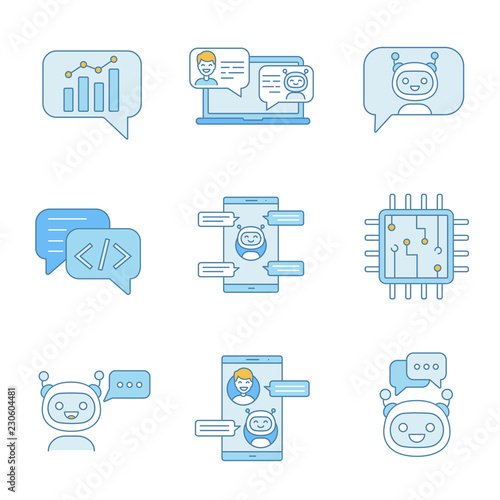 Chatbots color icons set