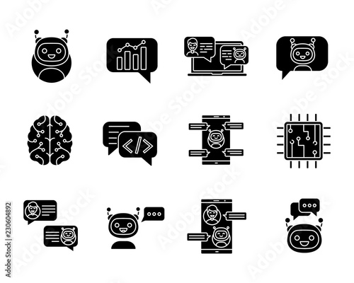 Chatbots glyph icons set