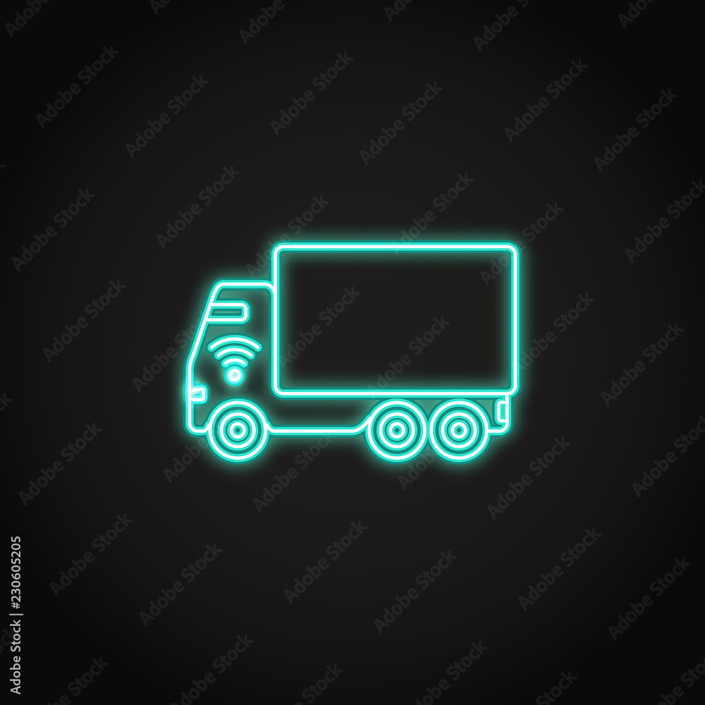 Self-driving truck neon icon in line style Self-driving truck neon icon in line style