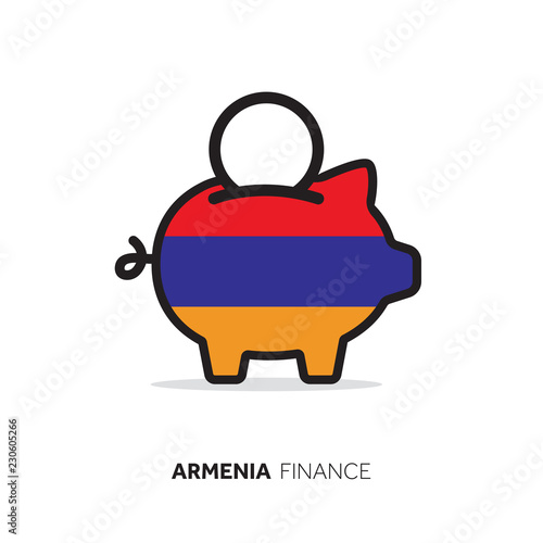 Armenia economic concept. Piggy bank with national flag.