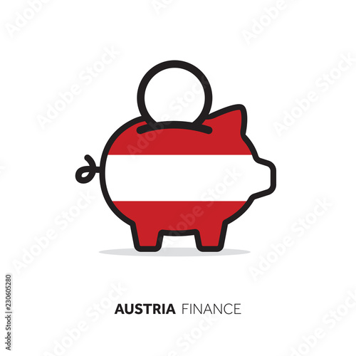 Austria economic concept. Piggy bank with national flag.