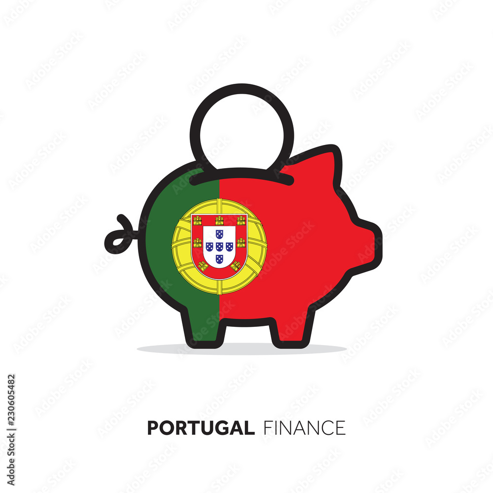Portugal economic concept. Piggy bank with national flag.