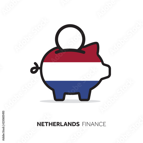 Netherlands economic concept. Piggy bank with national flag.
