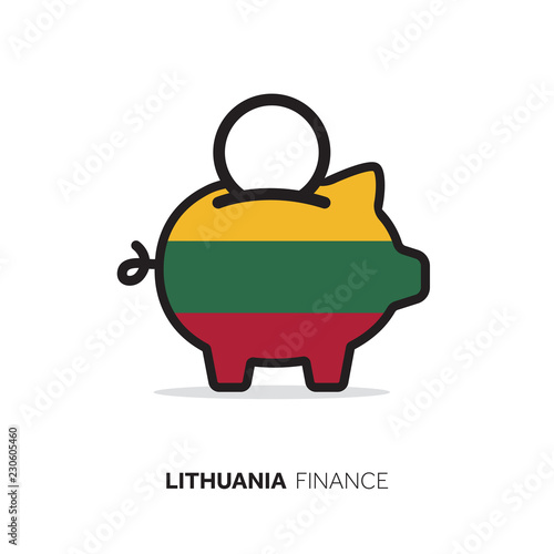 Lithuania economic concept. Piggy bank with national flag.