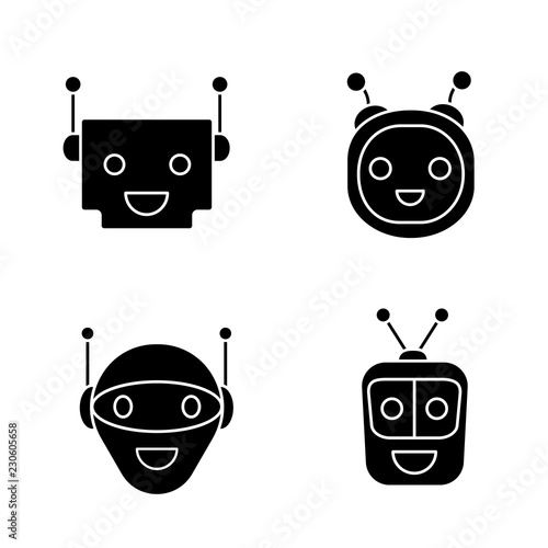 Chatbots glyph icons set