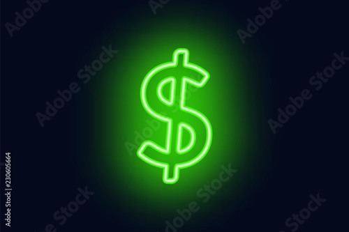 Neon dollar sign on a dark background. Wealth, Success concept.