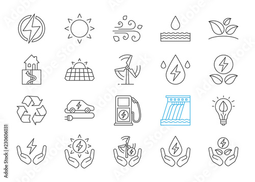 Alternative energy sources linear icons set