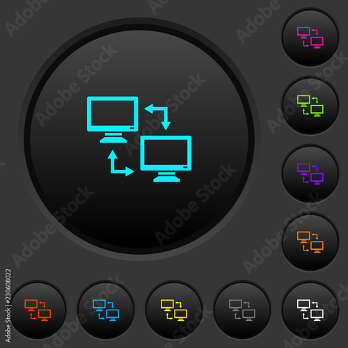 Data syncronization dark push buttons with color icons