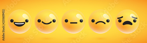 Five cute high-detailed emoticons for web, vector illustration
