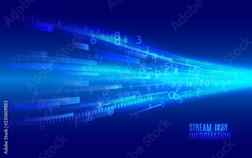 Streaming binary code. Abstract technology background. Big data flow vector illustration.