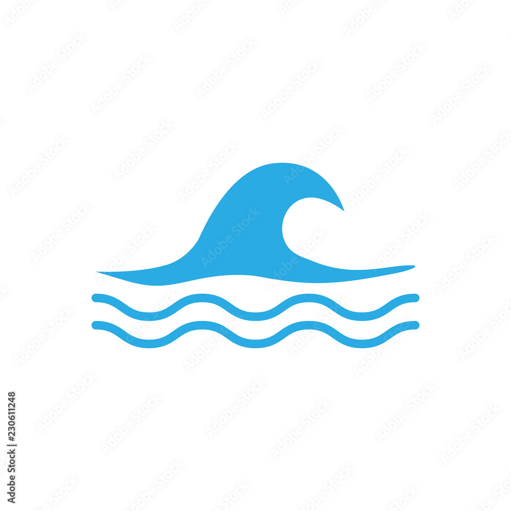 Wave icon on white background. Vector illustrations. Flat design. Wave icon on white background. Vector illustrations. Flat design.