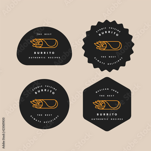 Vector set design templates logos and emblems - mexican burrito. Logos in trendy linear style isolated on white background.