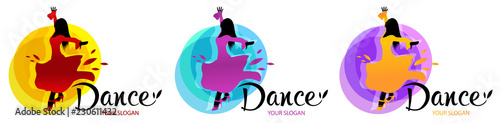 Silhouette of dancing woman. Dance logo designs template. Elements of dance multi colored icons. Simple icon for websites, web design, mobile app, info graphics, logo. Tango, waltz, latino style.