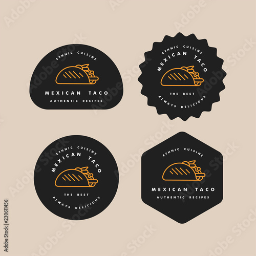 Vector set design templates logos and emblems - mexican taco. Logos in trendy linear style isolated on white background.