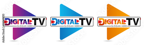 Digital TV logo Template. Media company logo or film production studio or audio-visual studio or on-line media. TV company. Creative media television logotype. Abstract colored vector play logotype.